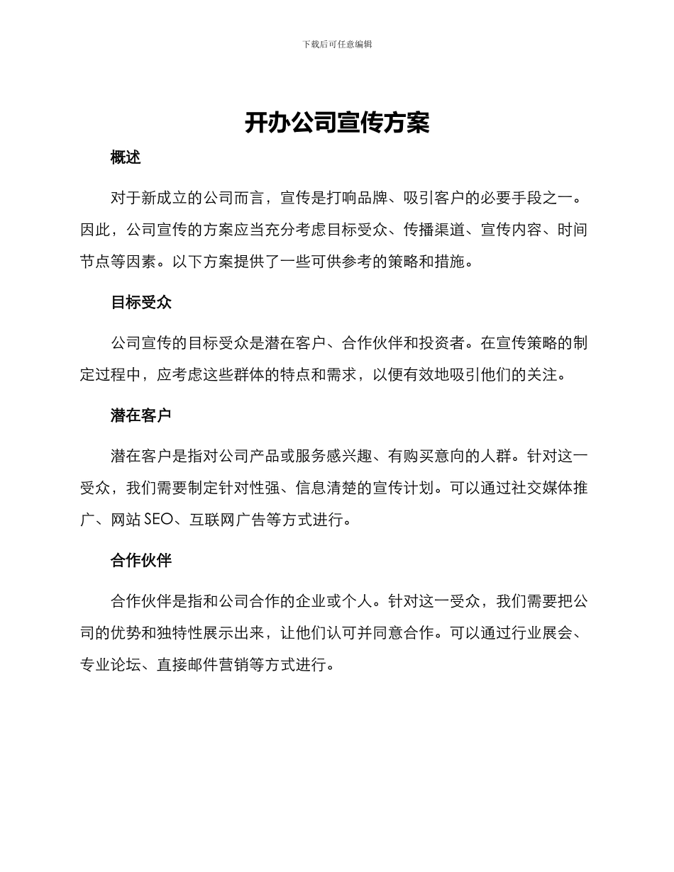 开办公司宣传方案_第1页