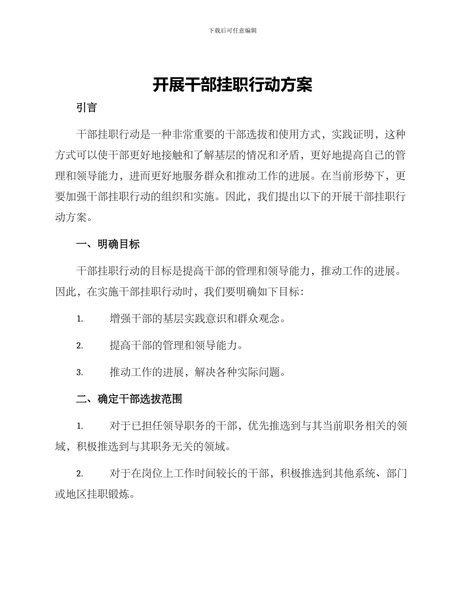 开展干部挂职行动方案_第1页