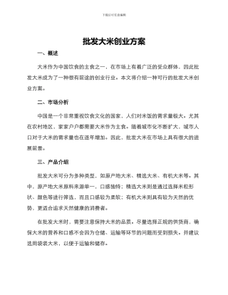 批发大米创业方案
