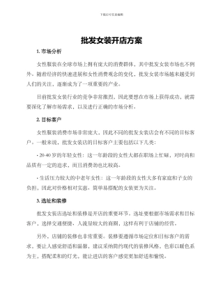 批发女装开店方案