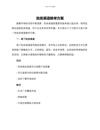 批发渠道推荐方案