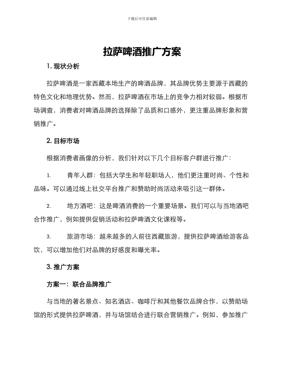 拉萨啤酒推广方案_第1页