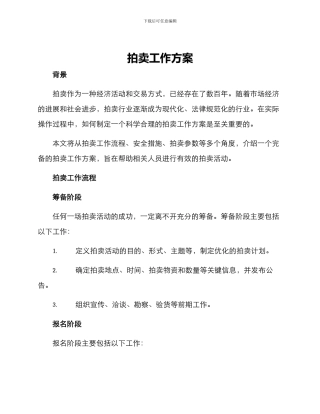 拍卖工作方案