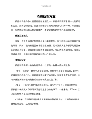 拍摄动物方案