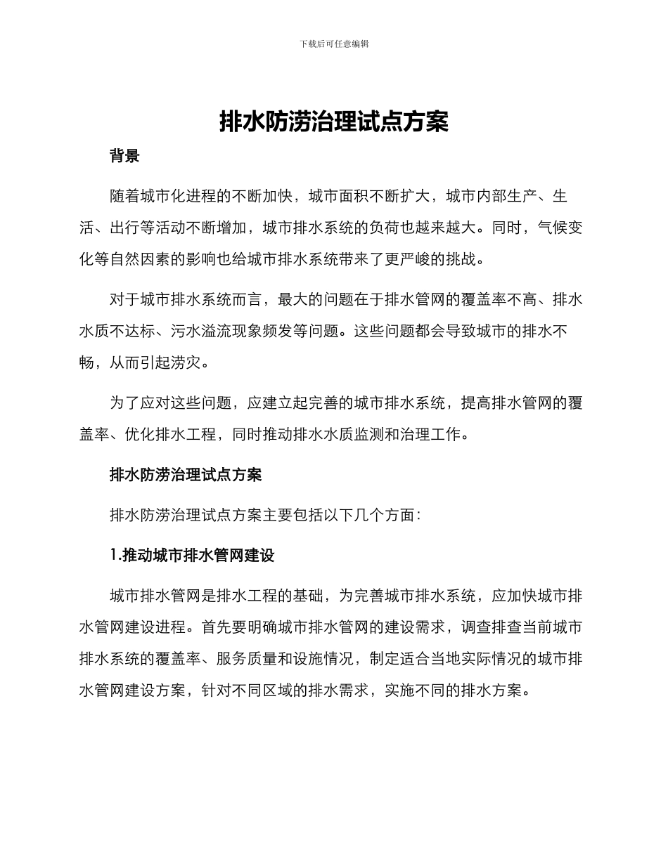 排水防涝治理试点方案_第1页
