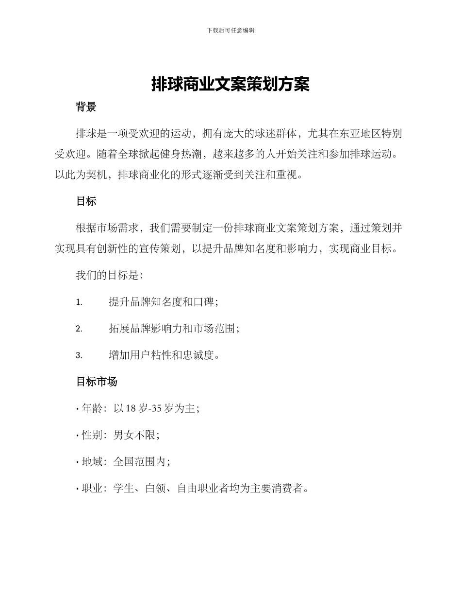 排球商业文案策划方案_第1页