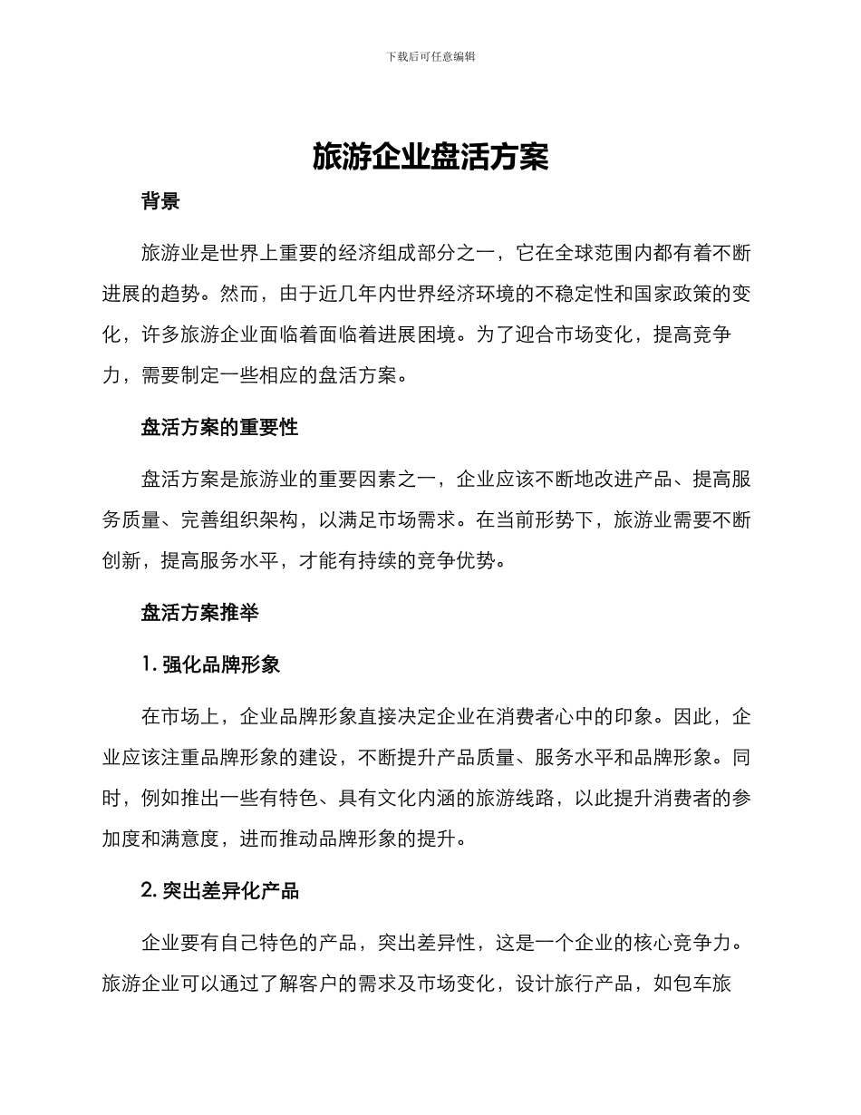 旅游企业盘活方案_第1页