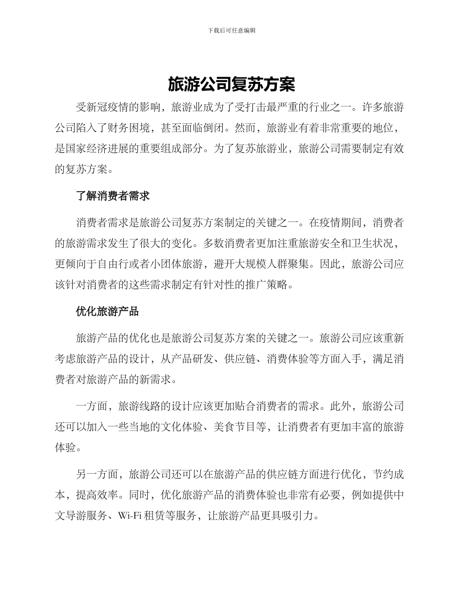旅游公司复苏方案_第1页