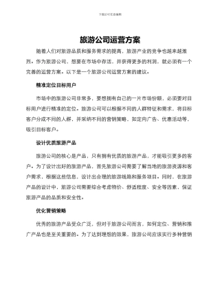 旅游公司运营方案