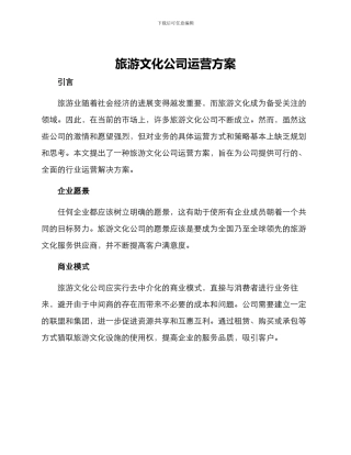 旅游文化公司运营方案