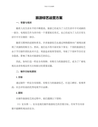 旅游综艺运营方案