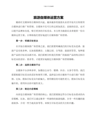 旅游自媒体运营方案
