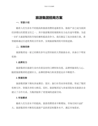 旅游集团招商方案