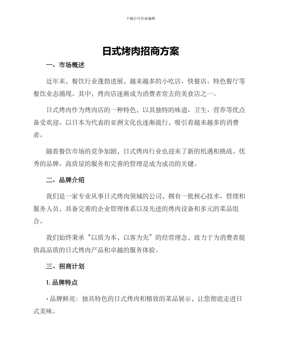 日式烤肉招商方案_第1页