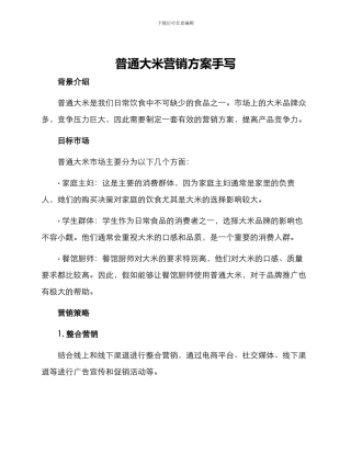 普通大米营销方案手写