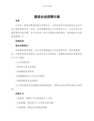服装企业招聘方案