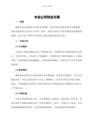 木业公司创业方案
