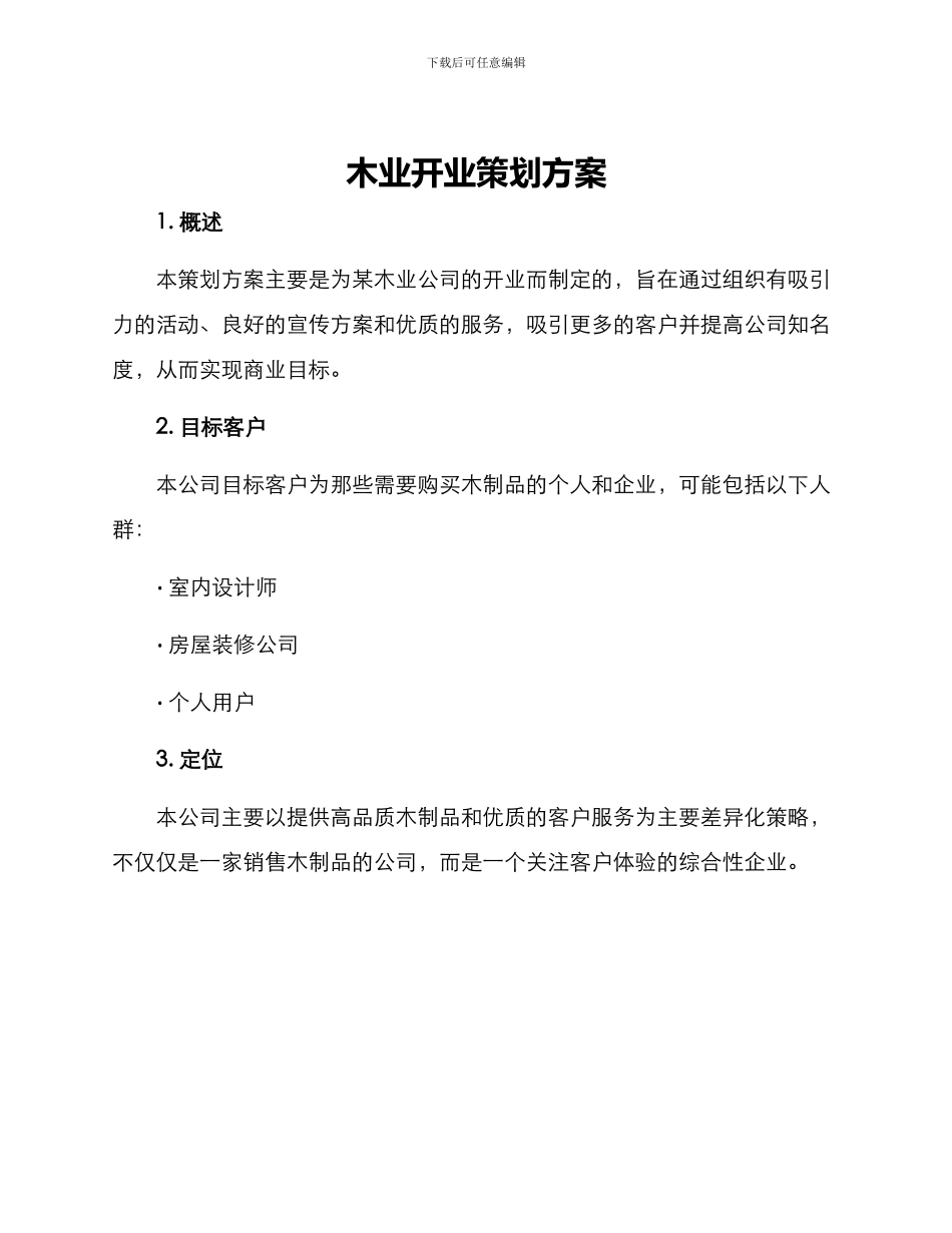 木业开业策划方案_第1页