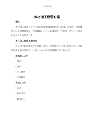 木材加工经营方案