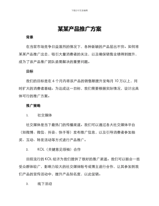 某某产品推广方案