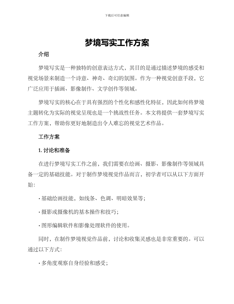 梦境写实工作方案_第1页