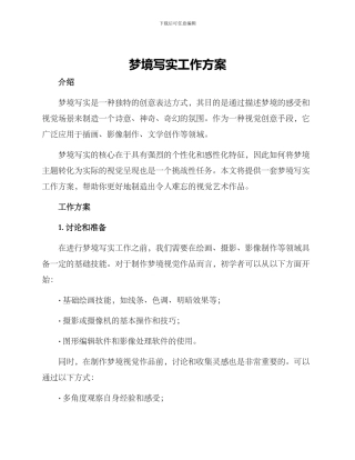 梦境写实工作方案