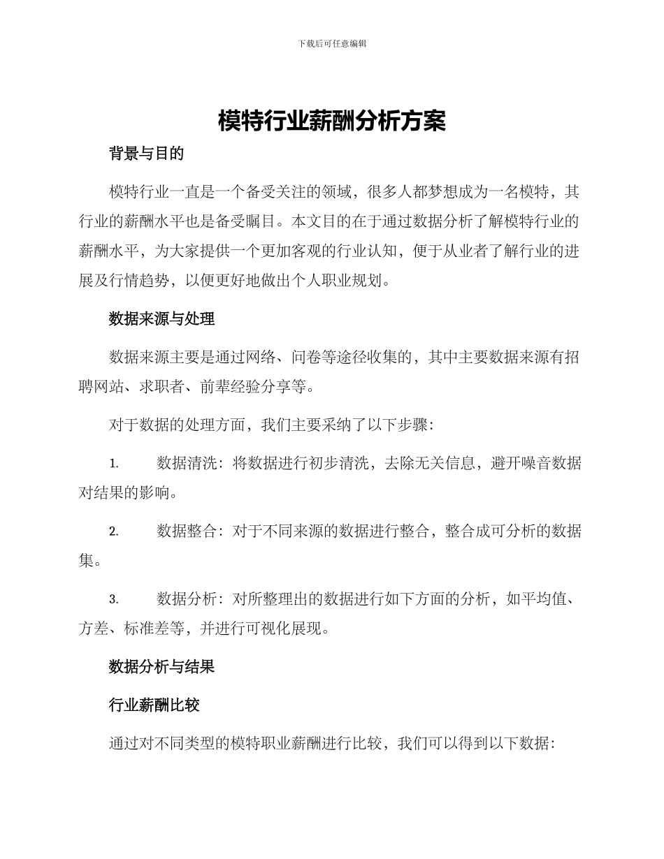 模特行业薪酬分析方案_第1页