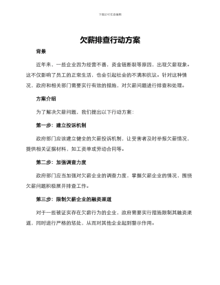 欠薪排查行动方案