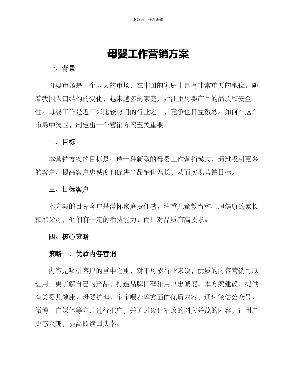 母婴工作营销方案_第1页