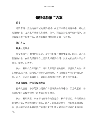 母婴爆款推广方案