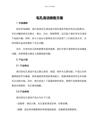毛孔清洁销售方案