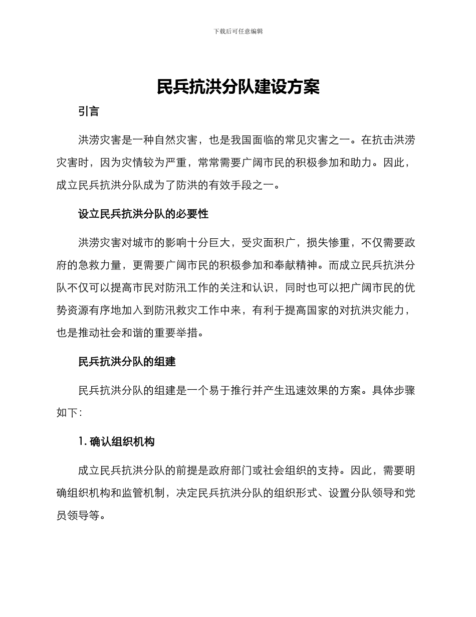 民兵抗洪分队建设方案_第1页