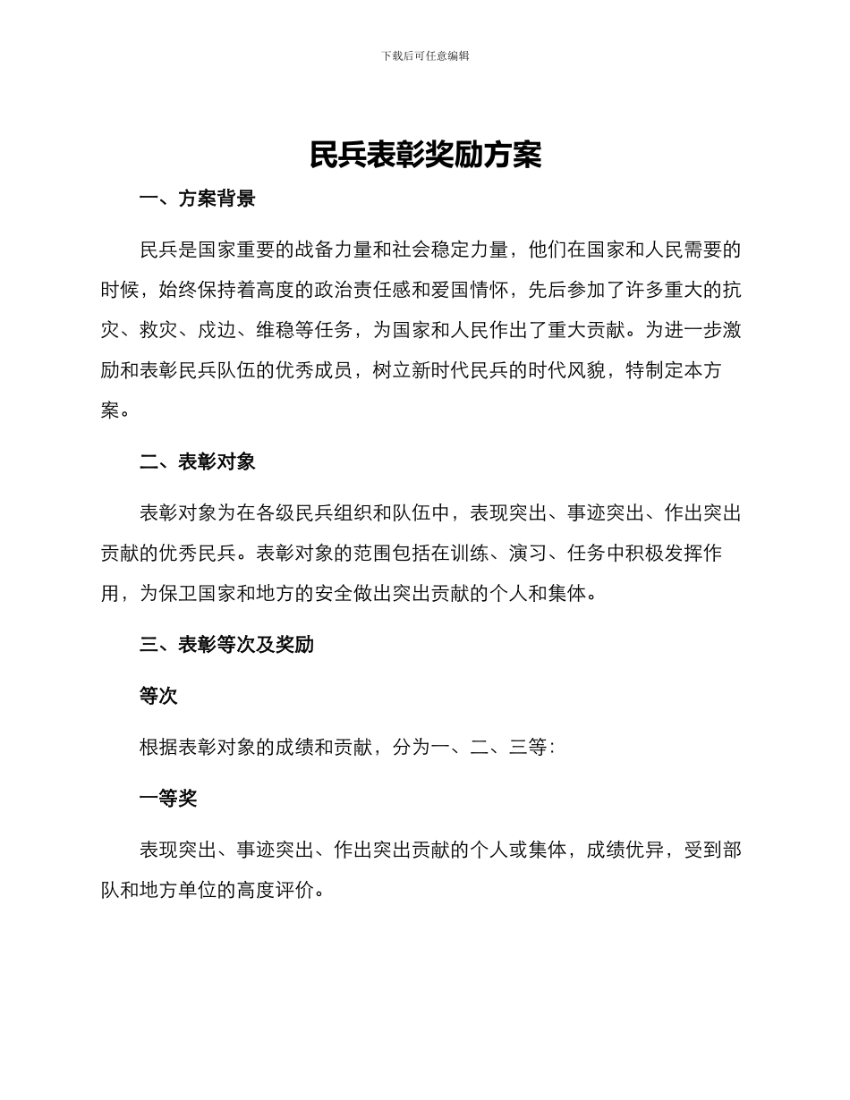 民兵表彰奖励方案_第1页