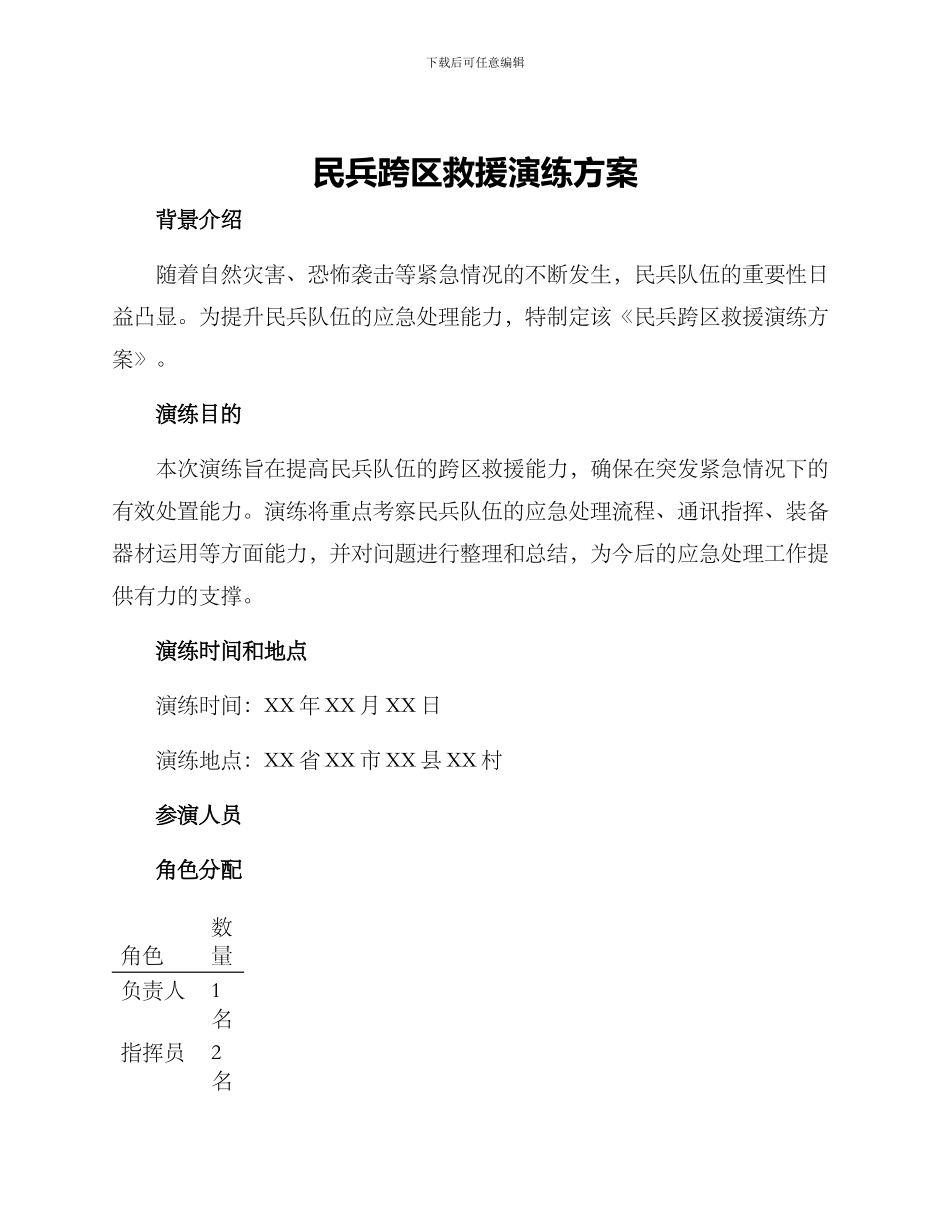 民兵跨区救援演练方案_第1页