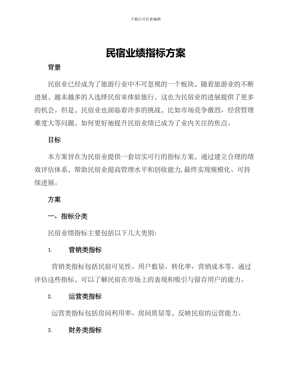 民宿业绩指标方案_第1页