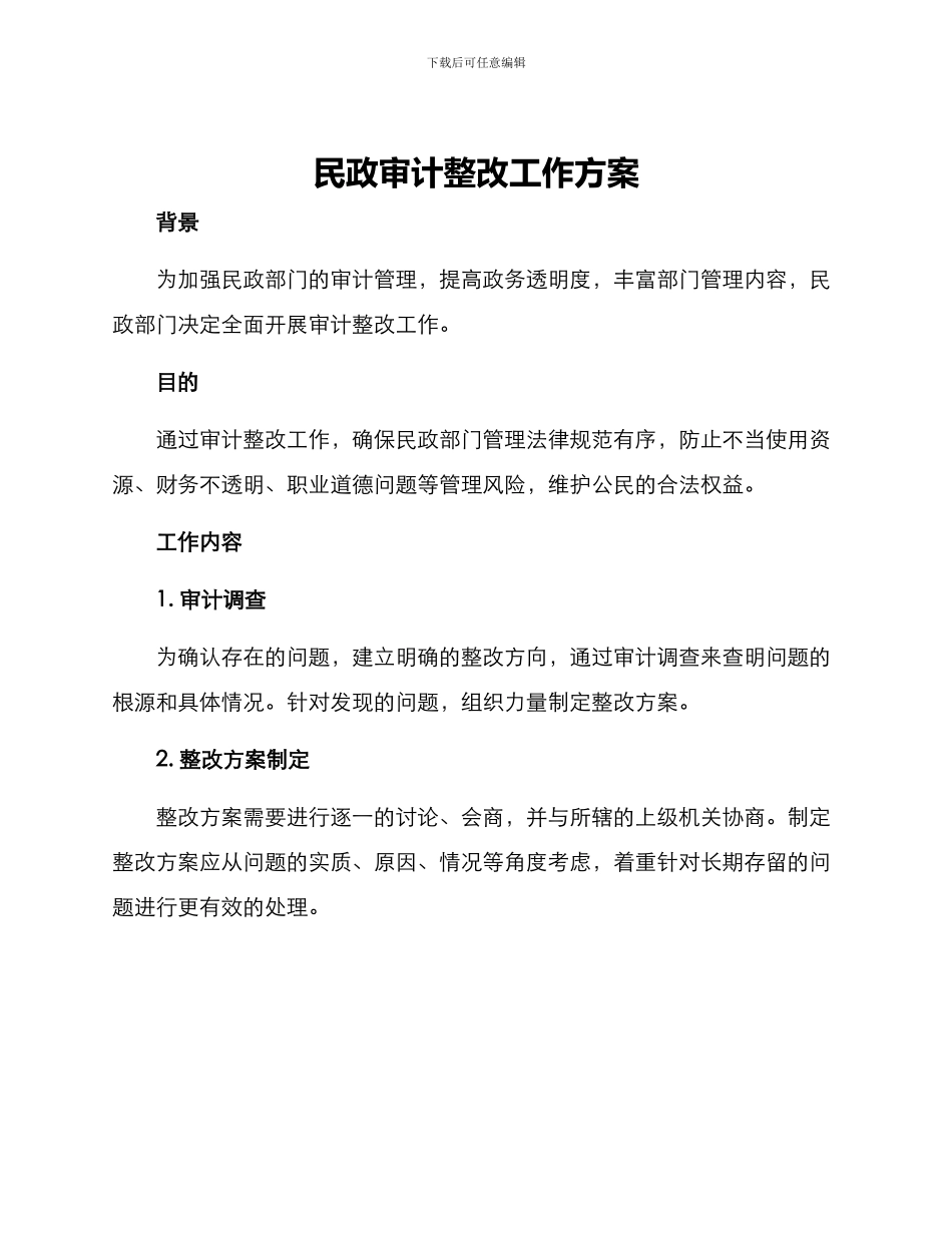 民政审计整改工作方案_第1页