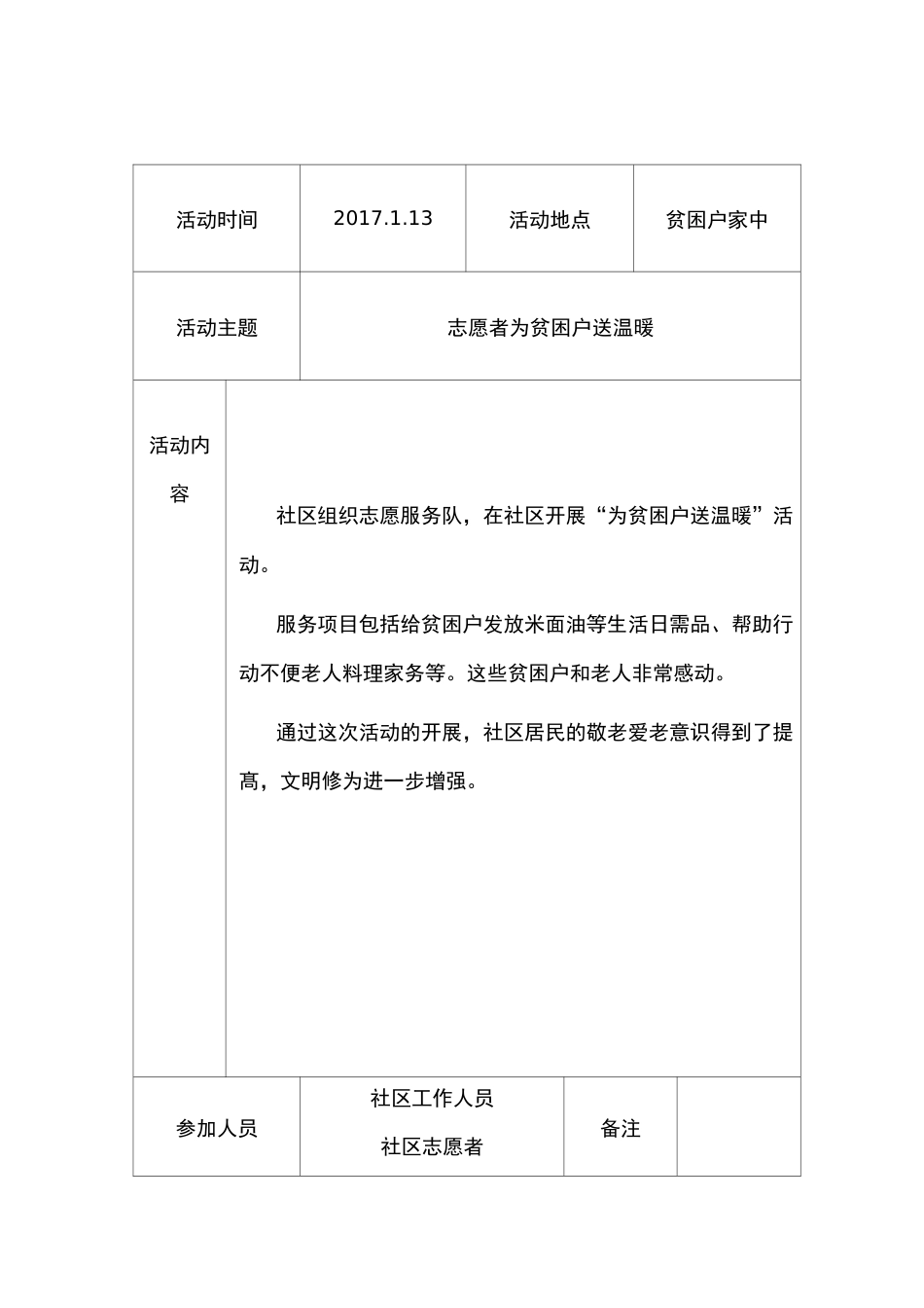 社区志愿者服务活动记录文本_第1页