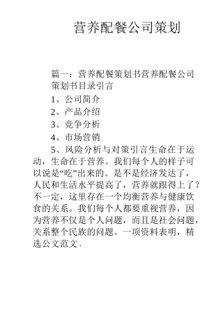营养配餐公司策划书