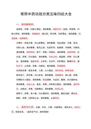 常用中药功效分类归经大全