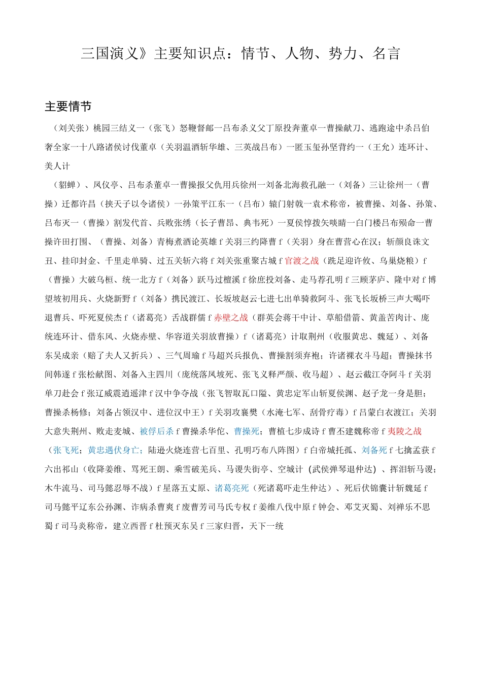 《三国演义》主要知识点总结：情节、人物、势力、名言_第1页