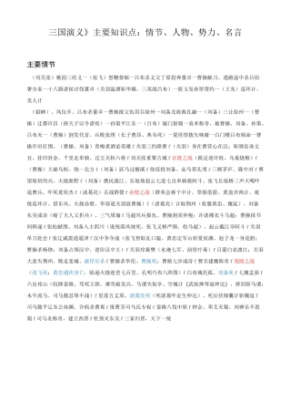 《三国演义》主要知识点总结：情节、人物、势力、名言