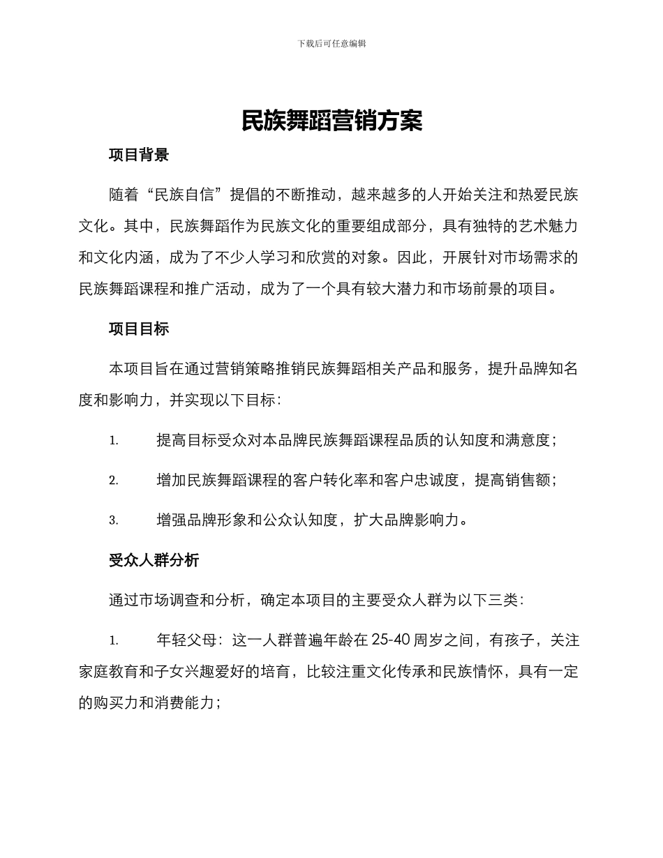 民族舞蹈营销方案_第1页