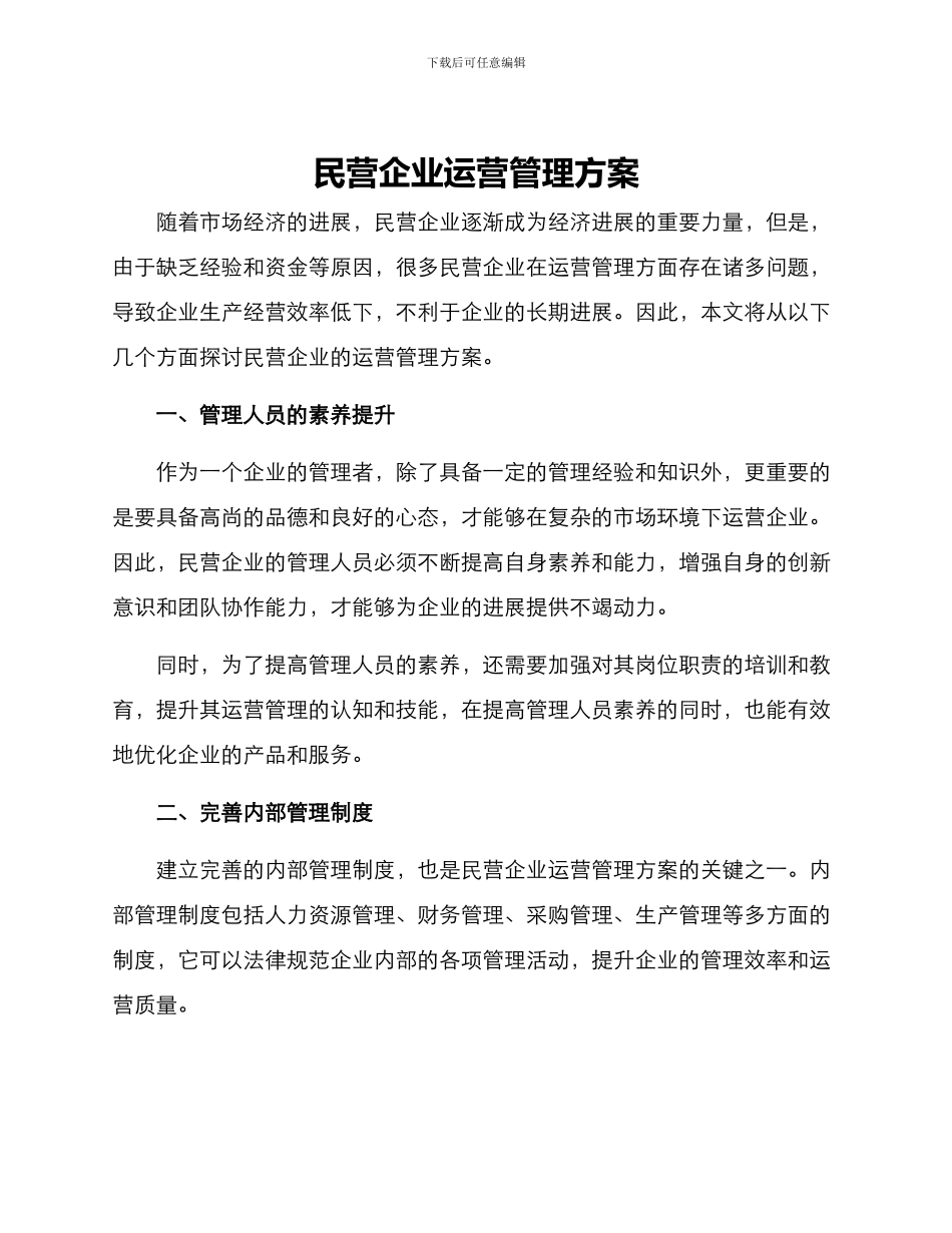 民营企业运营管理方案_第1页