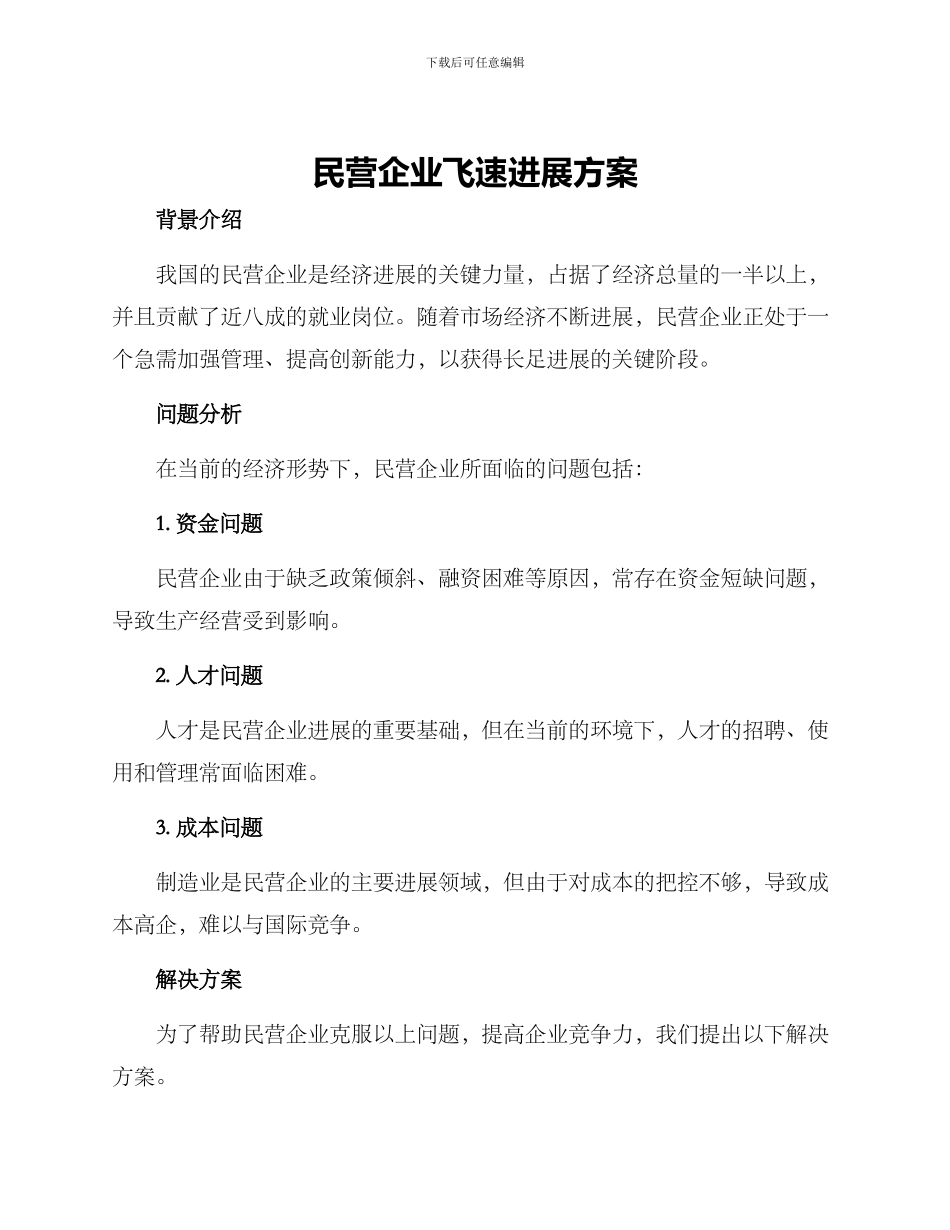 民营企业飞速发展方案_第1页