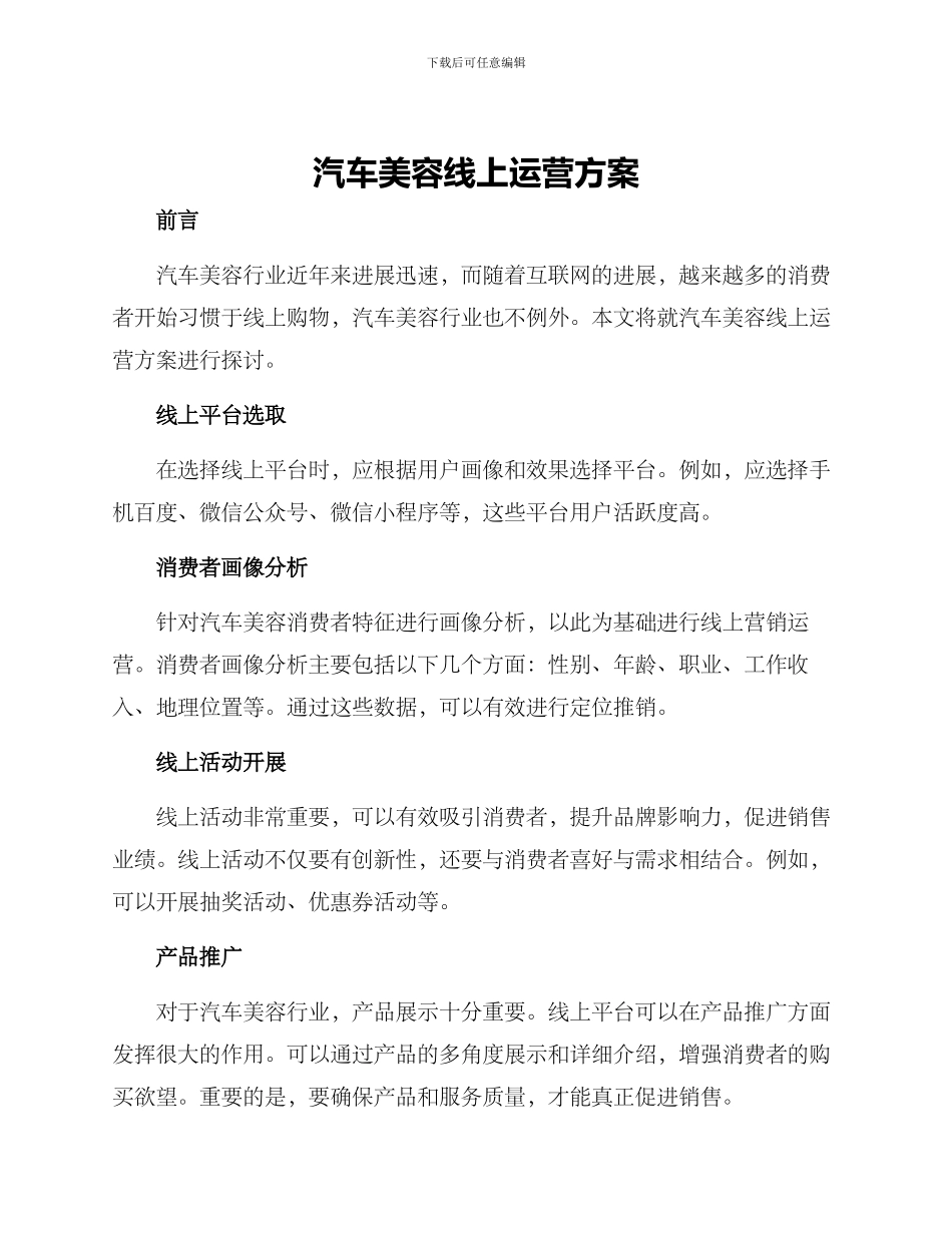 汽车美容线上运营方案_第1页