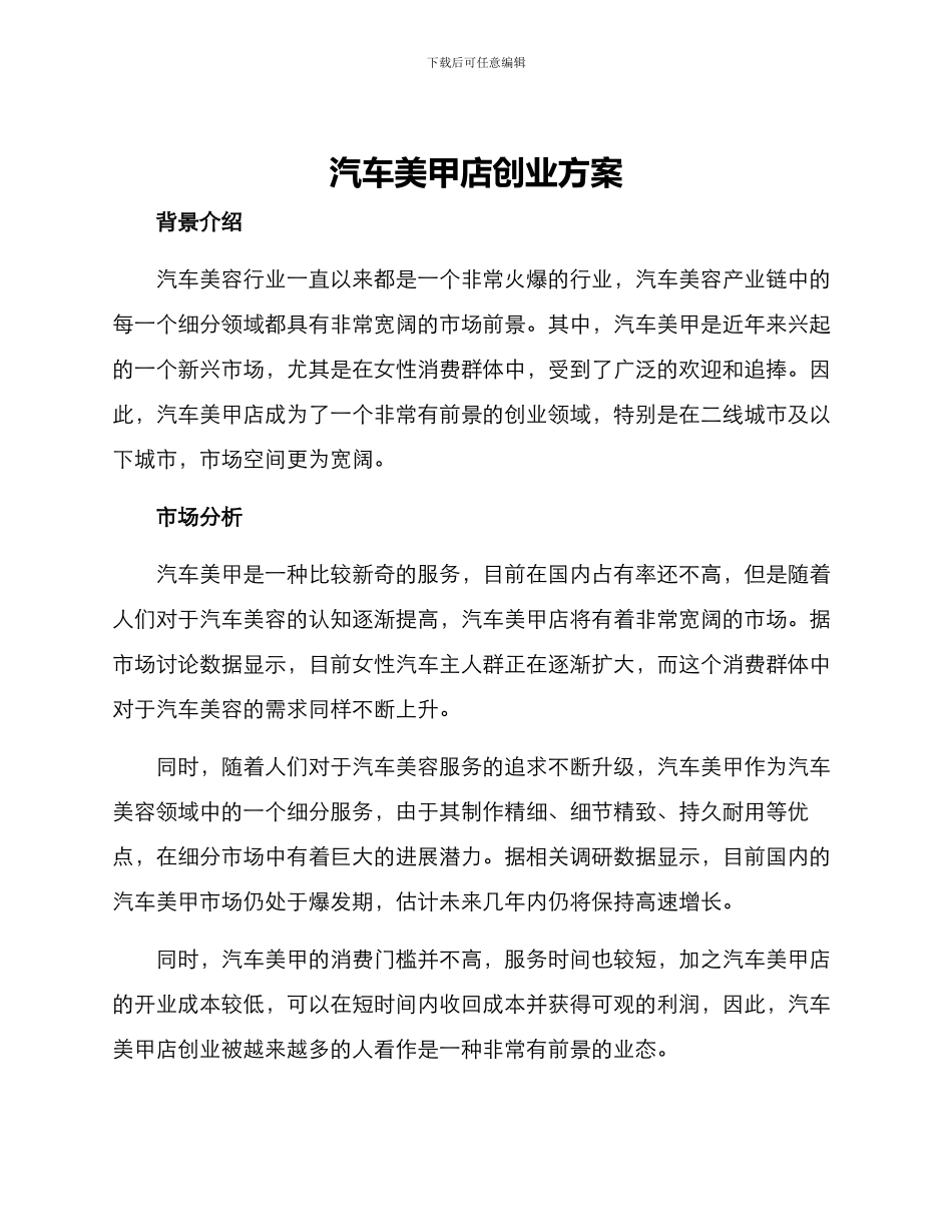汽车美甲店创业方案_第1页
