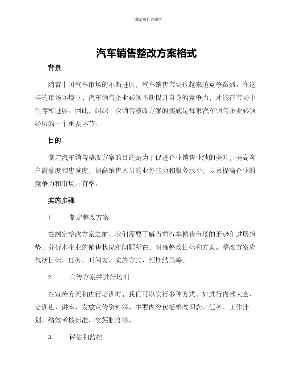 汽车销售整改方案格式_第1页