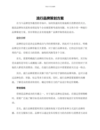 流行品牌策划方案