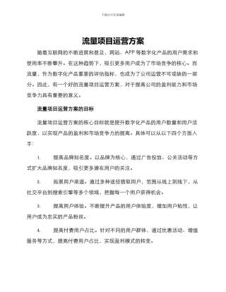 流量项目运营方案