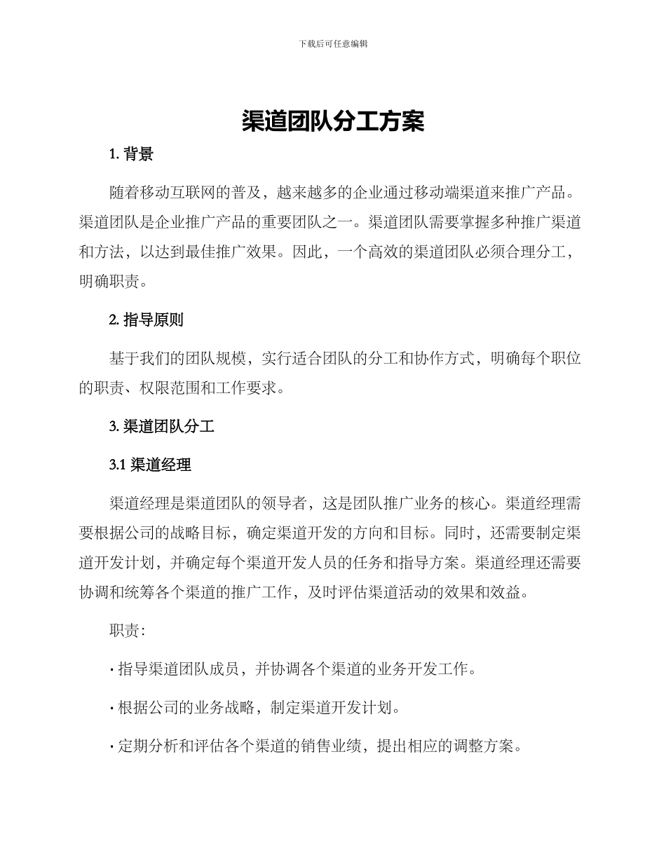 渠道团队分工方案_第1页